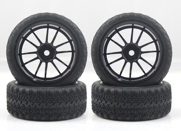 4PCS RC 1/10 Soft Rubber Tires Tyres Wheel Rim For On Road Car Black ...