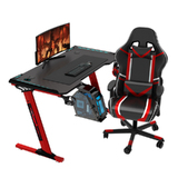 RGB Gaming Desk Computer Table RGB LED Light Z Shape 120cm Red