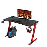 RGB Gaming Desk Computer Table RGB LED Light Z Shape 140cm Red